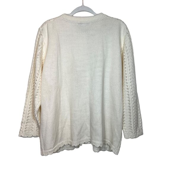 Jenny Cardigan Sweater Cable Knit Pointelle Button Front Cottagecore Cream 1X - Picture 2 of 11